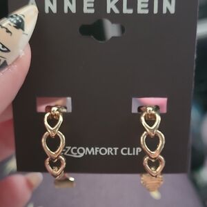Anne Klein Gold Heart Drop Clip Earrings
